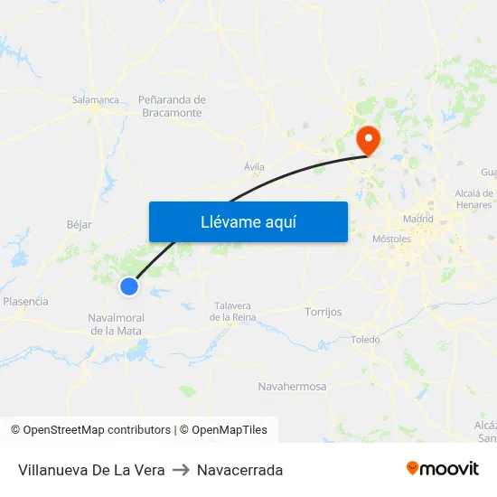 Villanueva De La Vera to Navacerrada map