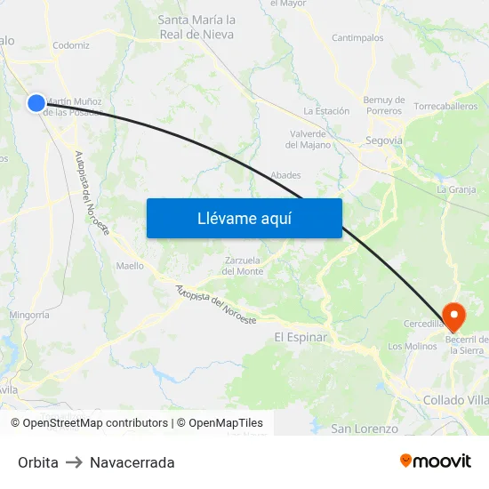 Orbita to Navacerrada map