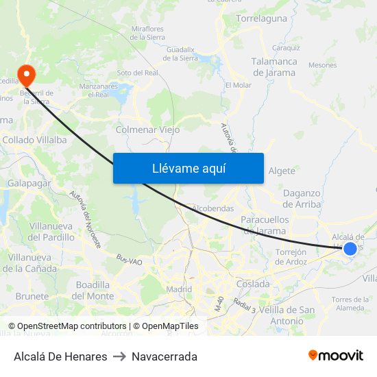 Alcalá De Henares to Navacerrada map