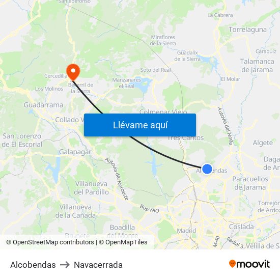 Alcobendas to Navacerrada map