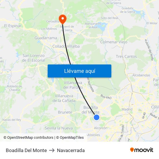Boadilla Del Monte to Navacerrada map