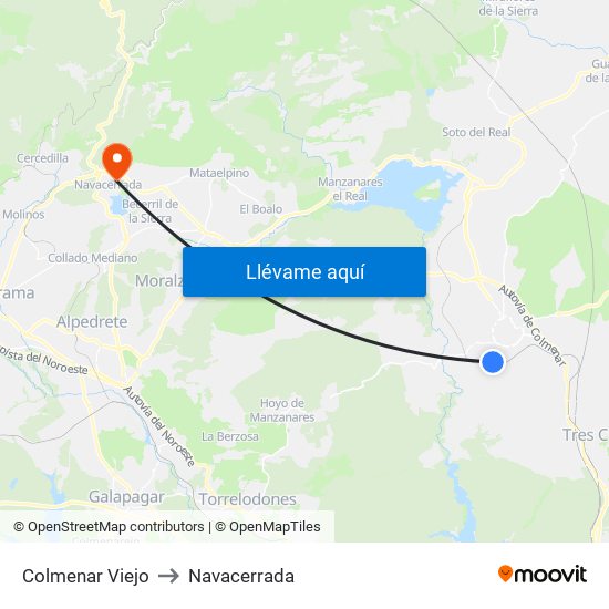 Colmenar Viejo to Navacerrada map