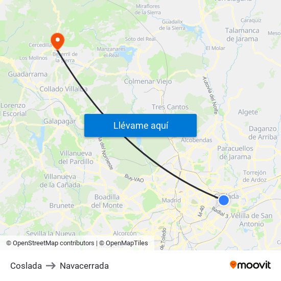 Coslada to Navacerrada map