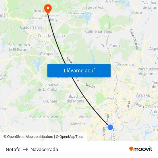 Getafe to Navacerrada map