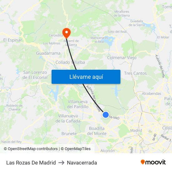 Las Rozas De Madrid to Navacerrada map