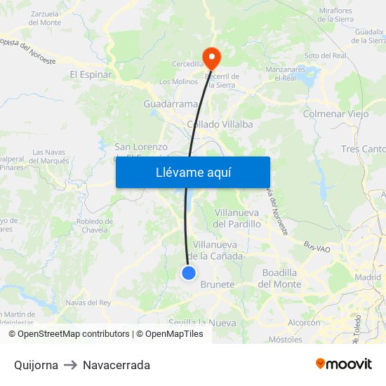 Quijorna to Navacerrada map