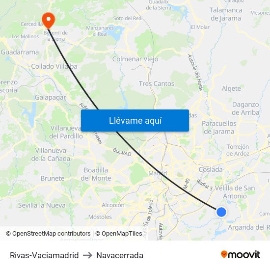 Rivas-Vaciamadrid to Navacerrada map