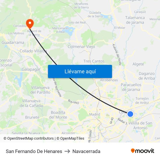 San Fernando De Henares to Navacerrada map