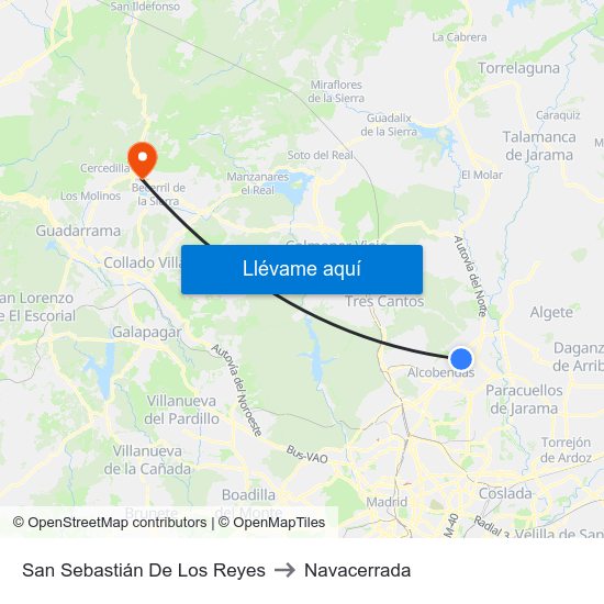 San Sebastián De Los Reyes to Navacerrada map