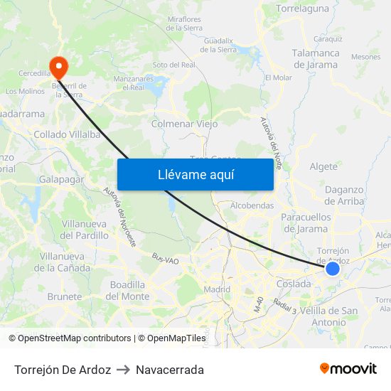 Torrejón De Ardoz to Navacerrada map