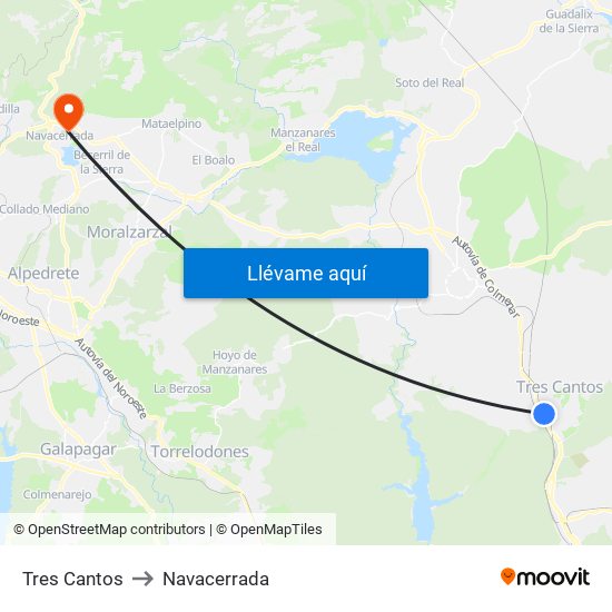 Tres Cantos to Navacerrada map