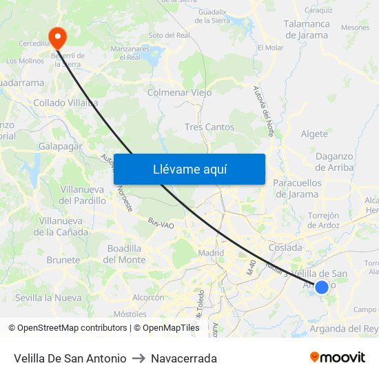 Velilla De San Antonio to Navacerrada map