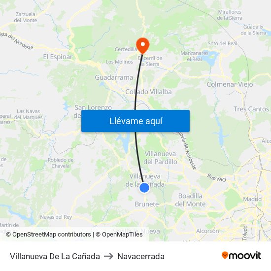 Villanueva De La Cañada to Navacerrada map