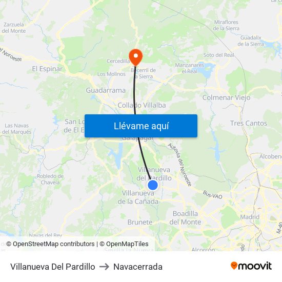 Villanueva Del Pardillo to Navacerrada map