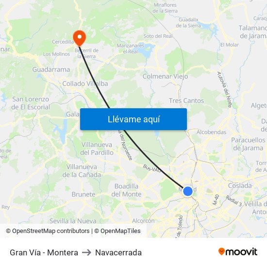 Gran Vía - Montera to Navacerrada map
