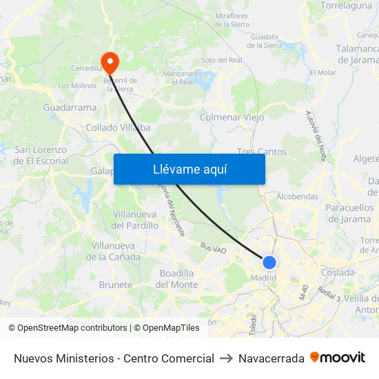 Nuevos Ministerios - Centro Comercial to Navacerrada map