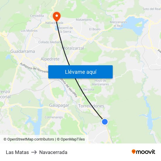 Las Matas to Navacerrada map