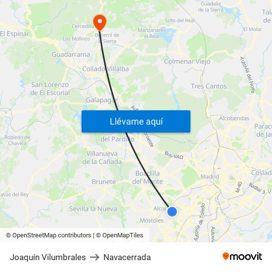 Joaquín Vilumbrales to Navacerrada map