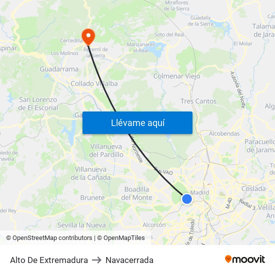 Alto De Extremadura to Navacerrada map