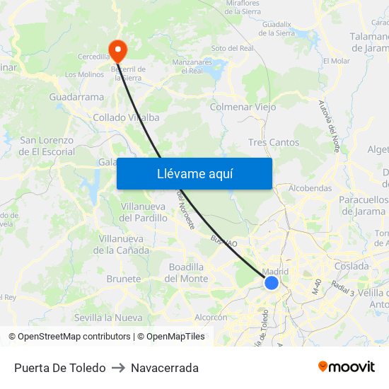 Puerta De Toledo to Navacerrada map