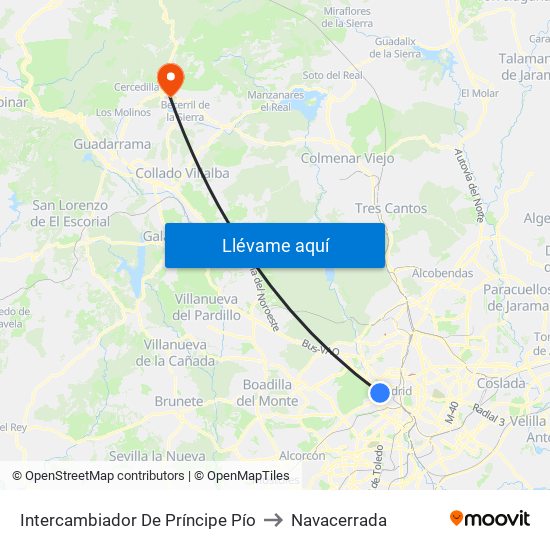 Intercambiador De Príncipe Pío to Navacerrada map