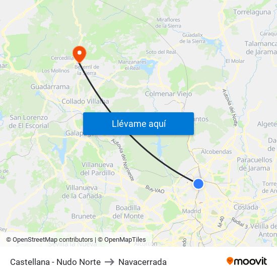 Castellana - Nudo Norte to Navacerrada map