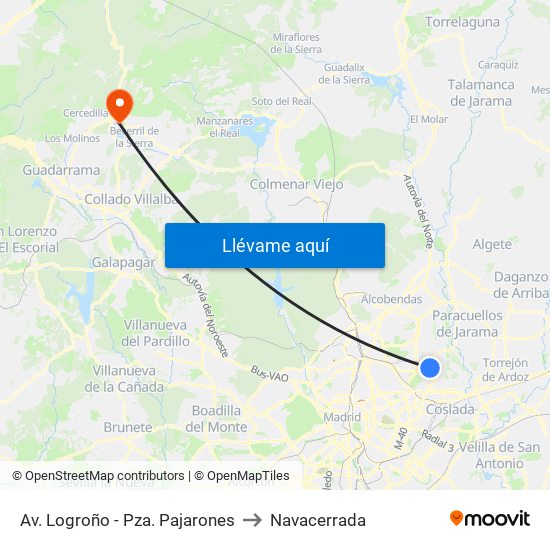 Av. Logroño - Pza. Pajarones to Navacerrada map