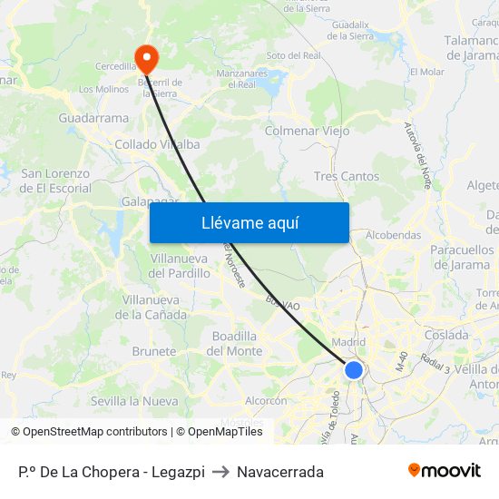 P.º De La Chopera - Legazpi to Navacerrada map