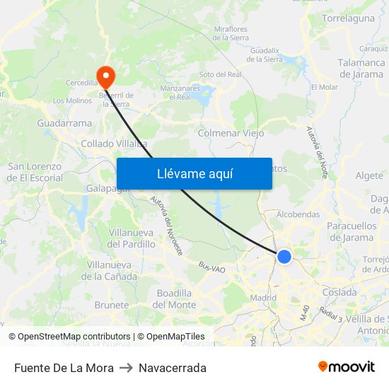 Fuente De La Mora to Navacerrada map