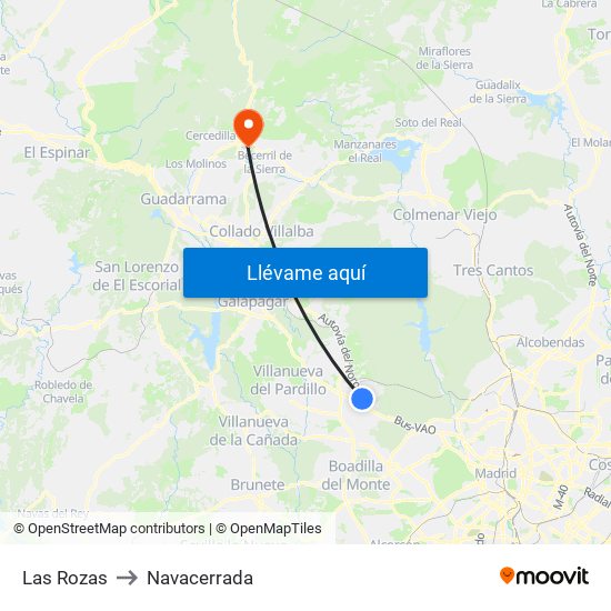 Las Rozas to Navacerrada map