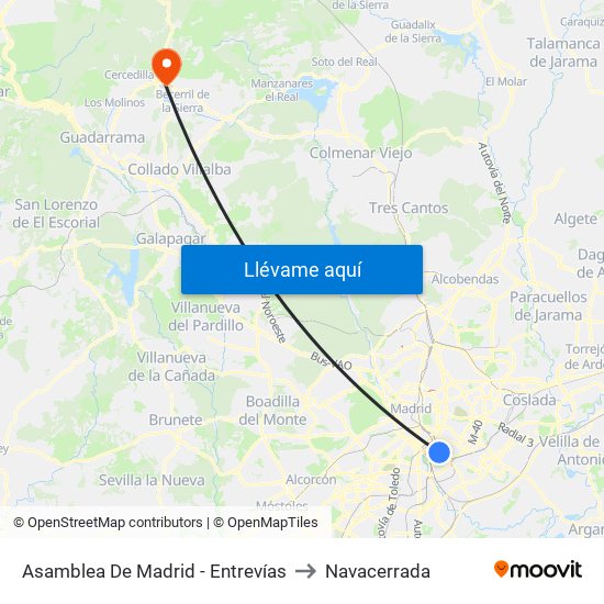Asamblea De Madrid - Entrevías to Navacerrada map