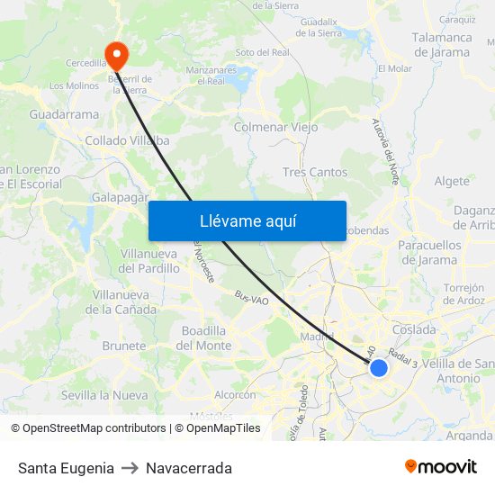 Santa Eugenia to Navacerrada map
