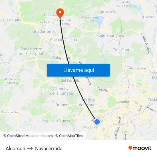 Alcorcón to Navacerrada map