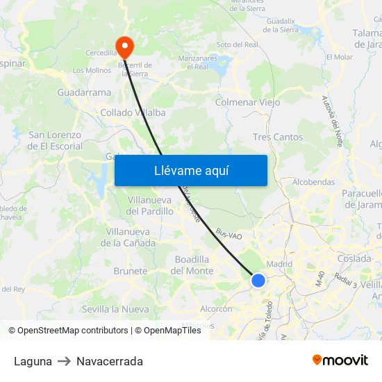 Laguna to Navacerrada map