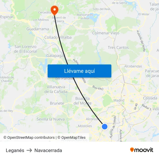 Leganés to Navacerrada map