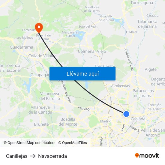 Canillejas to Navacerrada map