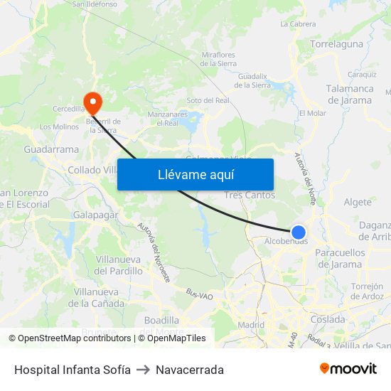 Hospital Infanta Sofía to Navacerrada map