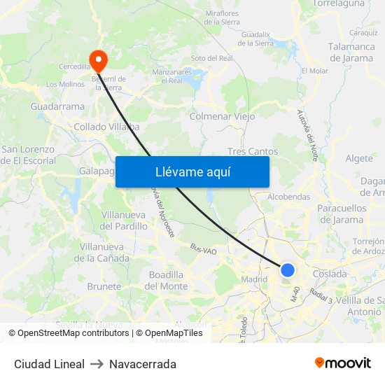 Ciudad Lineal to Navacerrada map
