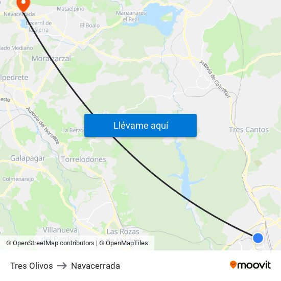 Tres Olivos to Navacerrada map