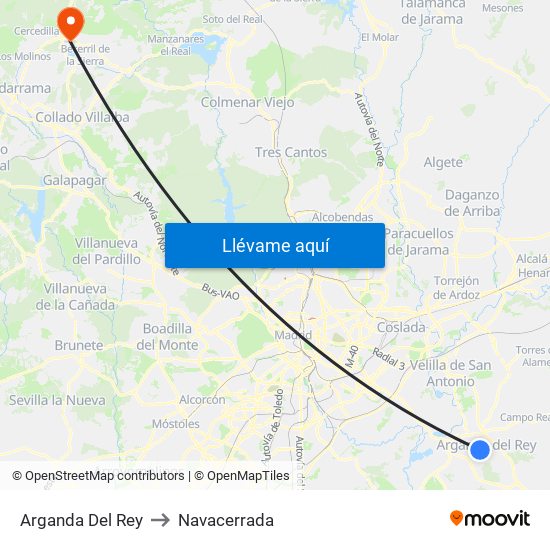 Arganda Del Rey to Navacerrada map