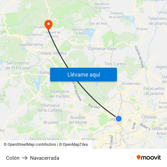 Colón to Navacerrada map