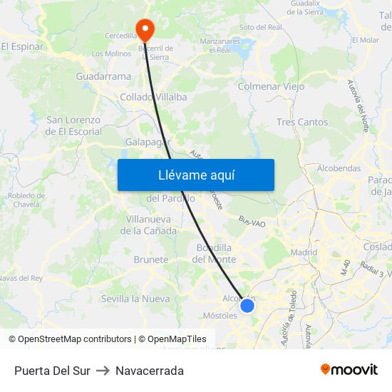 Puerta Del Sur to Navacerrada map