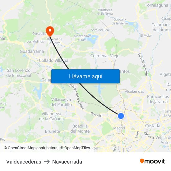 Valdeacederas to Navacerrada map