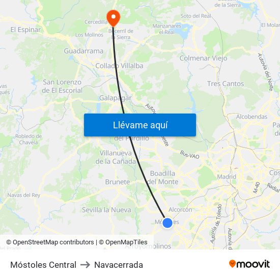 Móstoles Central to Navacerrada map