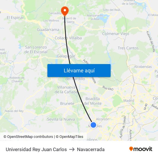 Universidad Rey Juan Carlos to Navacerrada map