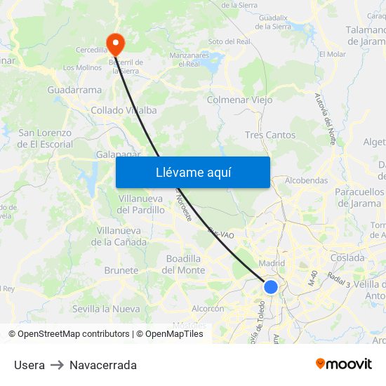 Usera to Navacerrada map