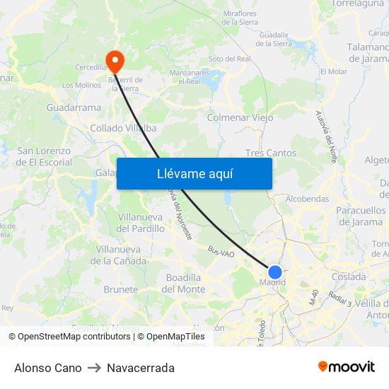 Alonso Cano to Navacerrada map