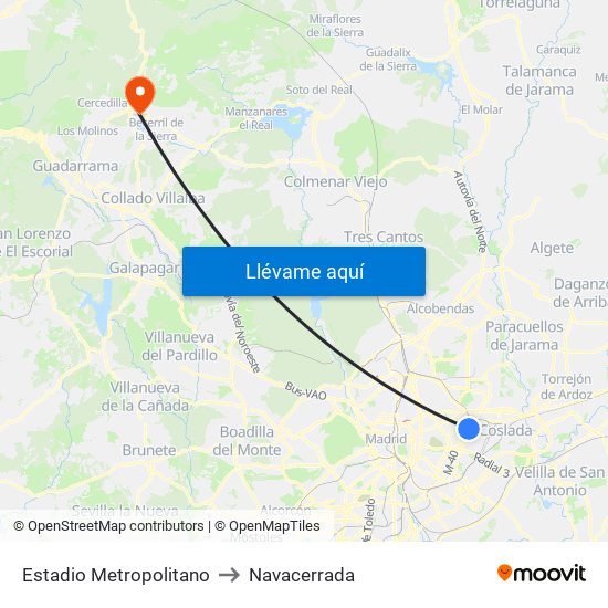 Estadio Metropolitano to Navacerrada map