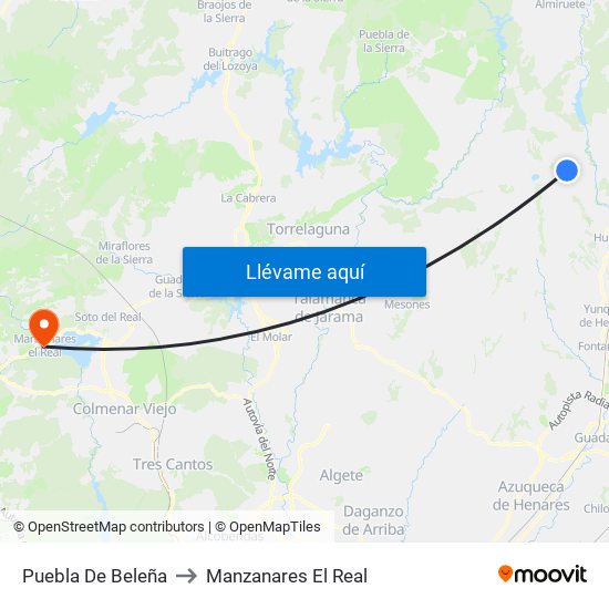 Puebla De Beleña to Manzanares El Real map