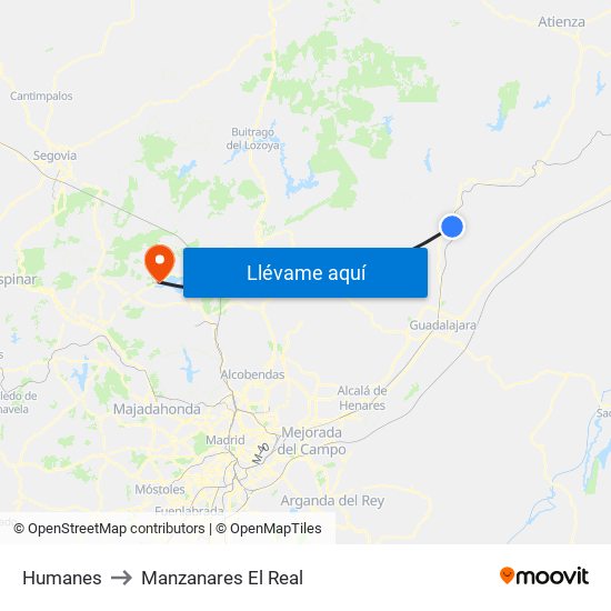 Humanes to Manzanares El Real map